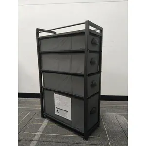4 Drawer Narrow Slim Cabinet Skinny Storage Tower Chest, Ideal for Small Spaces, Between Washer and Dryer, Lightweight Mobile on Wheels, Sturdy Fabric Drawers