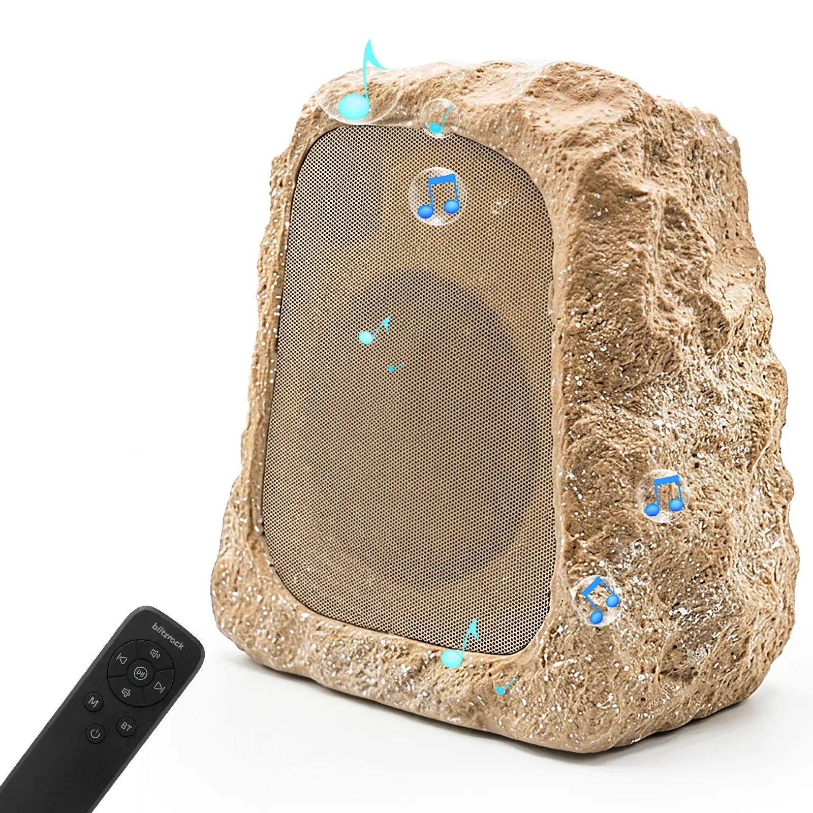 Summerwins BlitzRock Sandstone Aesthetic Outdoor Rechargeable Waterproof Bluetooth Speaker - 30W(60W Paired) Hi-Fi Audio, 7-Color LED Lights, Remote Control, 100-Pc Multi-Sync, Easy Install for Patio, Parties