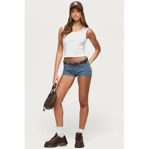 Odie Striped Low Rise Denim Micro Shorts