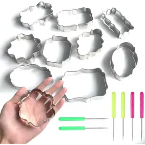 Stainless Steel Biscuit Cookie Cutter Plaque Frame Cookie Cutter Set with Cookie Scribes Wedding Cake Fondant Dough Mould Sugarcraft Baking Pastry Decorating Tool