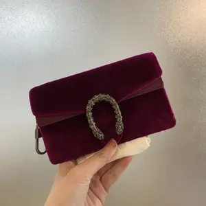 Pre-owned GUCCI Dionysus Nano Chain Bag in Burgundy Velvet with Antique Silver Tone Hardware (Style Code: B2102075)