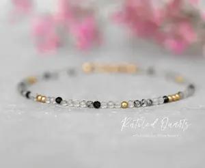 Rutiled Quartz Bracelet, Birthstone Bracelet, Rutiled Quartz Jewelry, Gemini Zodiac Bracelet, Crystal Jewelry
