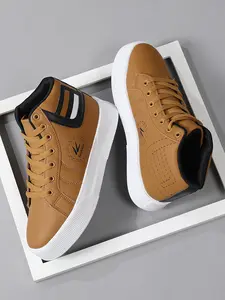 Men's High-Top Sporty Casual Athletic Shoes, Colorblock, Comfortable Breathable PU Leather, Thick Sole, All Seasons
