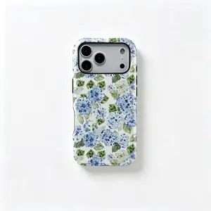 Spring and Summer Floral Blue Hydrangea Phone Case Compatible with iPhone 11, 12, 13, 14, 15, 16, 17 Pro Max, and Pro Plus Series. Girly Aesthetic. Fashionable and Cute. A New, Uniquely Designed Phone Case. Double-Layer Design Durable and Shock-Resistant.
