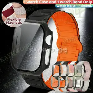 KAYKWONG'S 1 Set of 1 Durable Magnetic Silicone Watch Strap with 1 HD Protective Case for Iwatch Series 1/10/9/8/7/SE2/SE/6/5/4/3/2/1 49mm 46mm 45mm 44mm 42mm 41mm 40mm 38mm, Unisex, Easy Installation, Outdoor Sports Protection