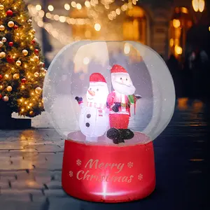 4 FT PVC Christmas Inflatable Snow Globe Decoration, Bright LED Lights, Power Adaptor, Santa & Snowman Gift-Giving Design, Weather-Resistant, for Holiday Party, Garden, Lawn