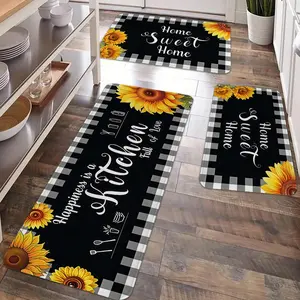 2/3pcs kitchen anti slip carpet floor mat, sunflower American pastoral style themed decorative kitchen floor mat, soft and comfortable flannel anti slip kitchen floor mat, suitable for kitchen, dining room, laundry room, Home Decorative Rug