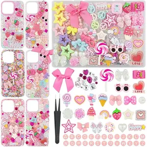 1430 Pcs Junk Phone Case Decoration Kit, Charms for Customizing Cases, Kawaii Bow, Letter Beads, Nail Accessories, Flatback Pearls, Rhinestones, Cute Aesthetic Decor for Personalization