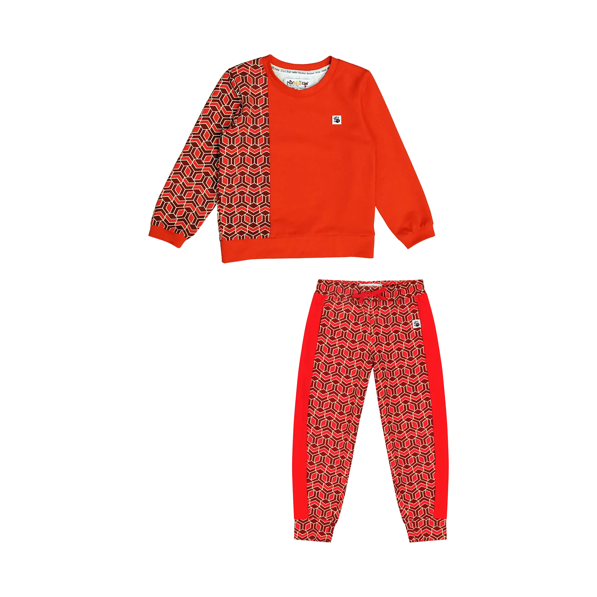 Red Multicolor Crewneck Sweatshirt and Jogger Set