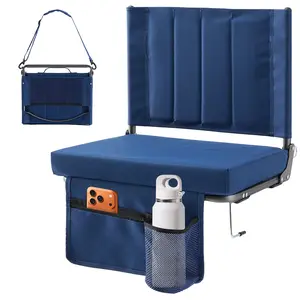 World Cup Stadium Seat with Back Support, Bleacher Chair with Thick Cushion, Portable Folding Seat with Shoulder Strap for Soccer Games, Sports Events, Outdoor Concerts, Black (17"W x 12"D x 16.5"H)