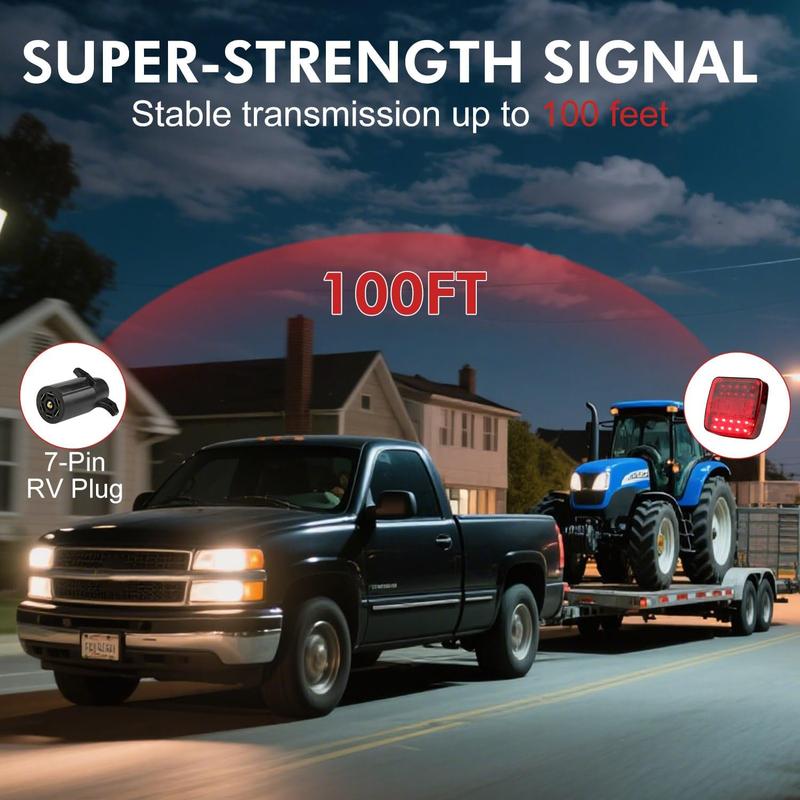Wireless Magnetic LED Trailer Light, Ip67 Waterproof Rechargeable Wireless Trailer Tow Lights Kit with 7 Pin Plug, Tail Stop Turn Signal License Plate Lights for 12V RV Pickup Trucks Marine Boats