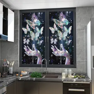 Colorful Butterfly Pattern Privacy Window Film, PVC Frosted Static Cling Glass Film, Decorative Sticker for Home & Office, Ornaments