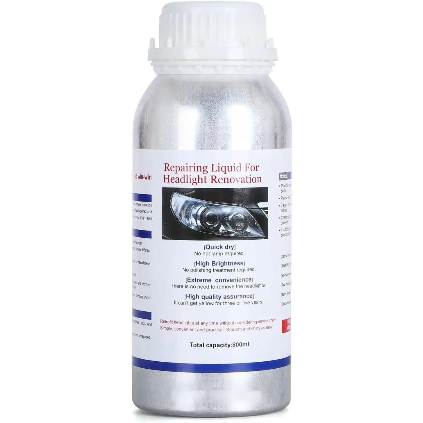 600ML Headlight Restoration Liquid,Automobile Headlight Lens Polish Repair Liquid,  Headlight Scratch Restoring Fluid for Repair Headlight Yellowing, Haze,