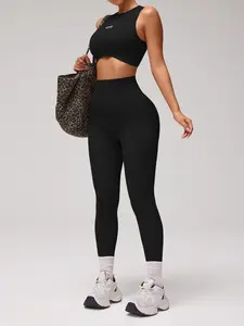 Women's Sporty Two-Piece Set, Sportswear Set, Short Tank Top & Fashionable Bottoms, Letter Print Design, Ideal for Free Movement, Workout Sportswear, Workout Running Outfits