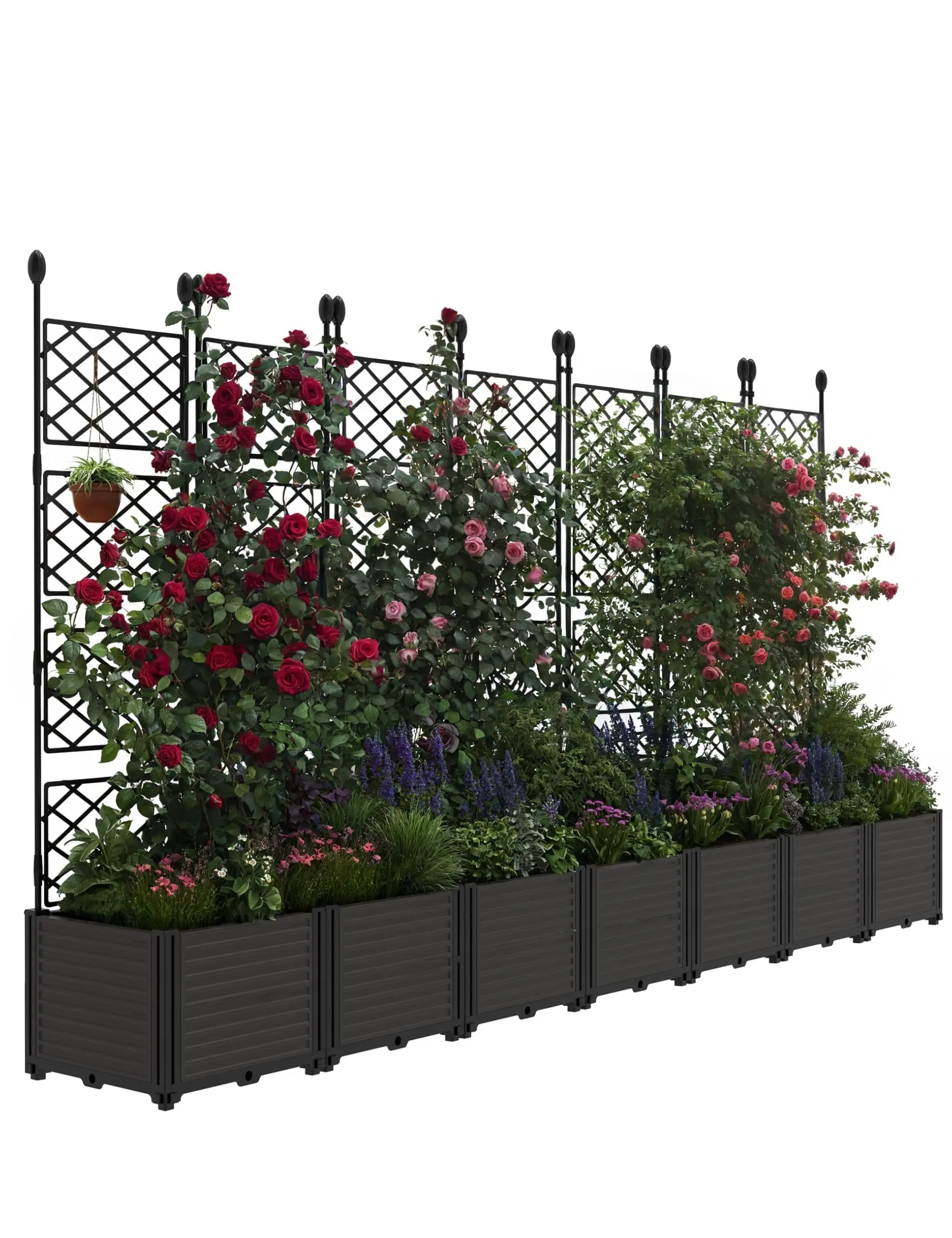 7 PCS Plastic Raised Garden Bed with Trellis - Vertical Outdoor Planter Box for Climbing Plants, Vegetables & Flowers - Balcony Privacy Screen