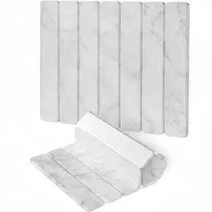 Stone Dish Drying Mat - 16" × 12" for Kitchen Counter, Super Absorbent, Heat Resistant Dish Drying Mats, Eco-Friendly Diatomaceous Earth Stone Rack Tableware Mat ( Whtie Marble) Coasters Stainless Steel Kitchenware