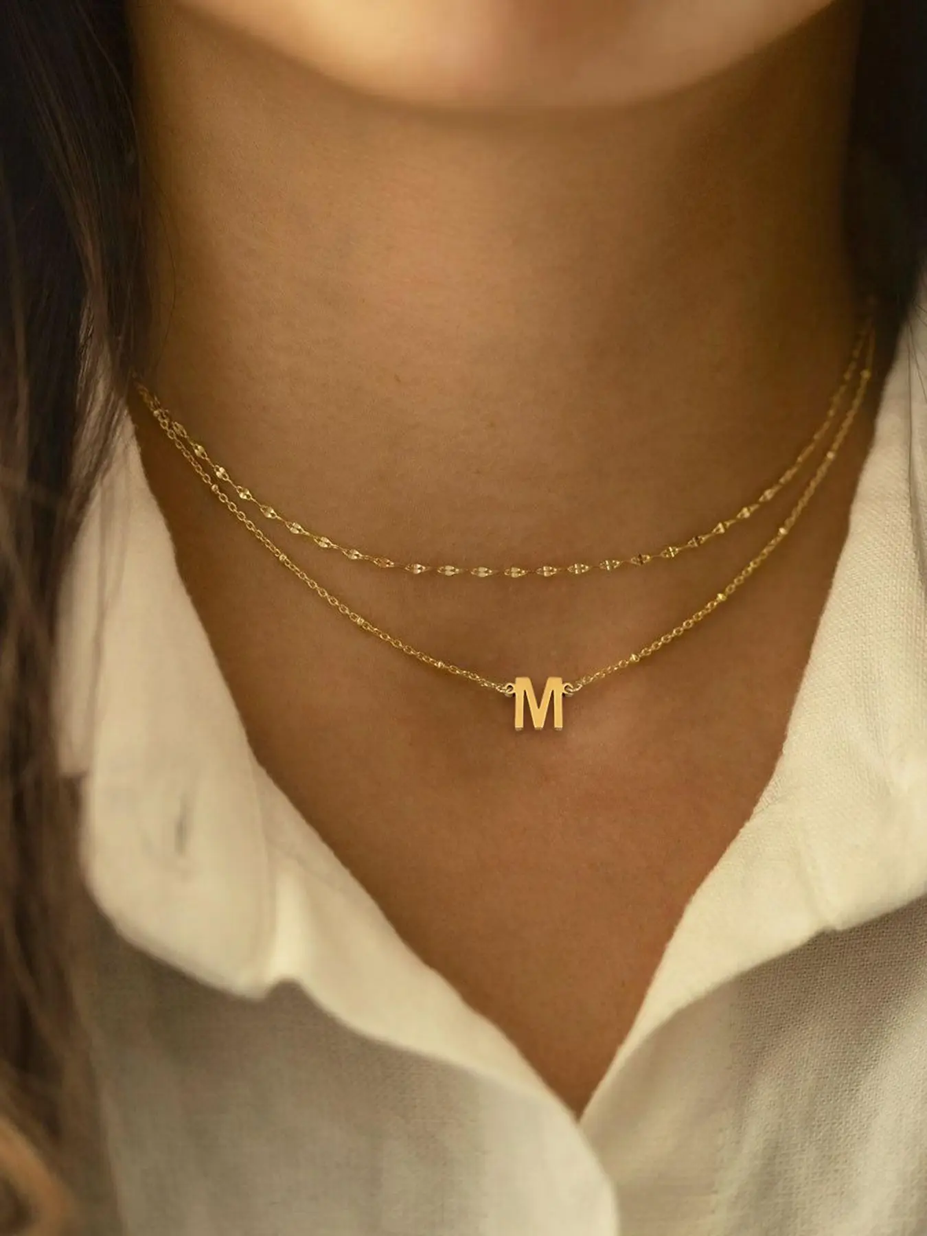 Simple Letter Detail Gold Pendant Necklace & Chain Necklace Set, Fashion Jewelry for Party, Daily Decor, Trendy All-match & Exquisite Jewelry for Birt