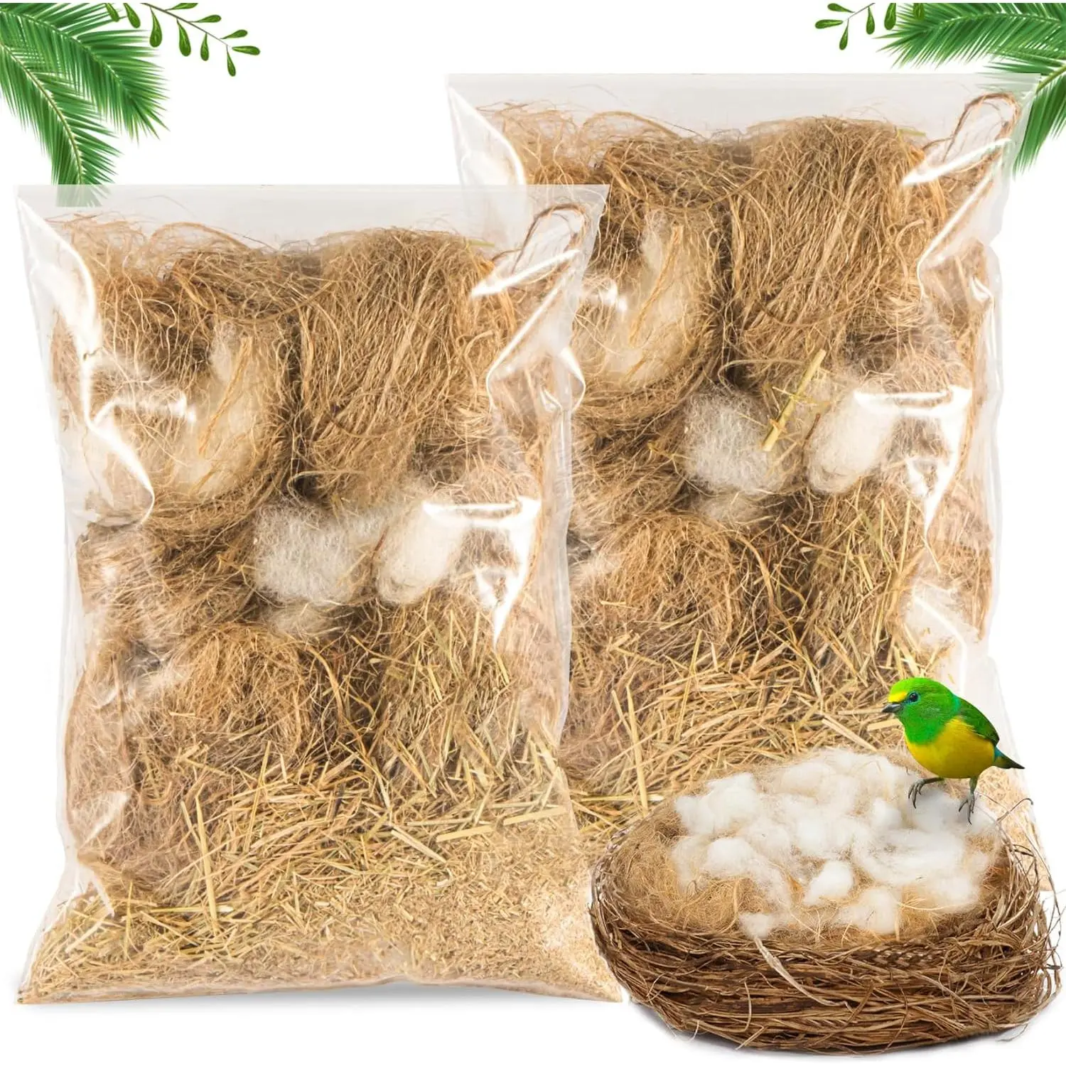 2 Pack Bird Nesting Material - Bird Nests Bedding Hummingbird Nesting Material Mixing Canary Nesting Material Finch Nesting Material Parakeet Nesting Materials for Cage,Gardens,Tree Trunks (80G)