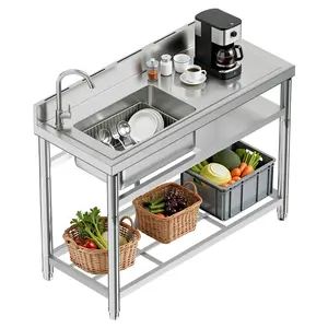 AMERLIFE Stainless Steel Sink,Single Bowl Utility Sink with Storage Rack & Knife Slot for Kitchen, Laundry, Garage, or Commercial Use