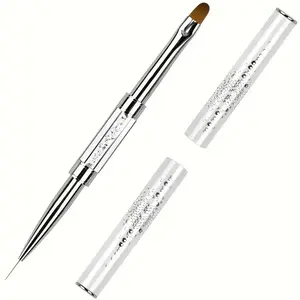 1pc Dual-Ended Nail Brush, Stainless Steel Odorless Gel & Acrylic Design Tool, 2-In-1 Polymer Gel Brush & Picker for Quick Nail Extension, Nail Care Tool