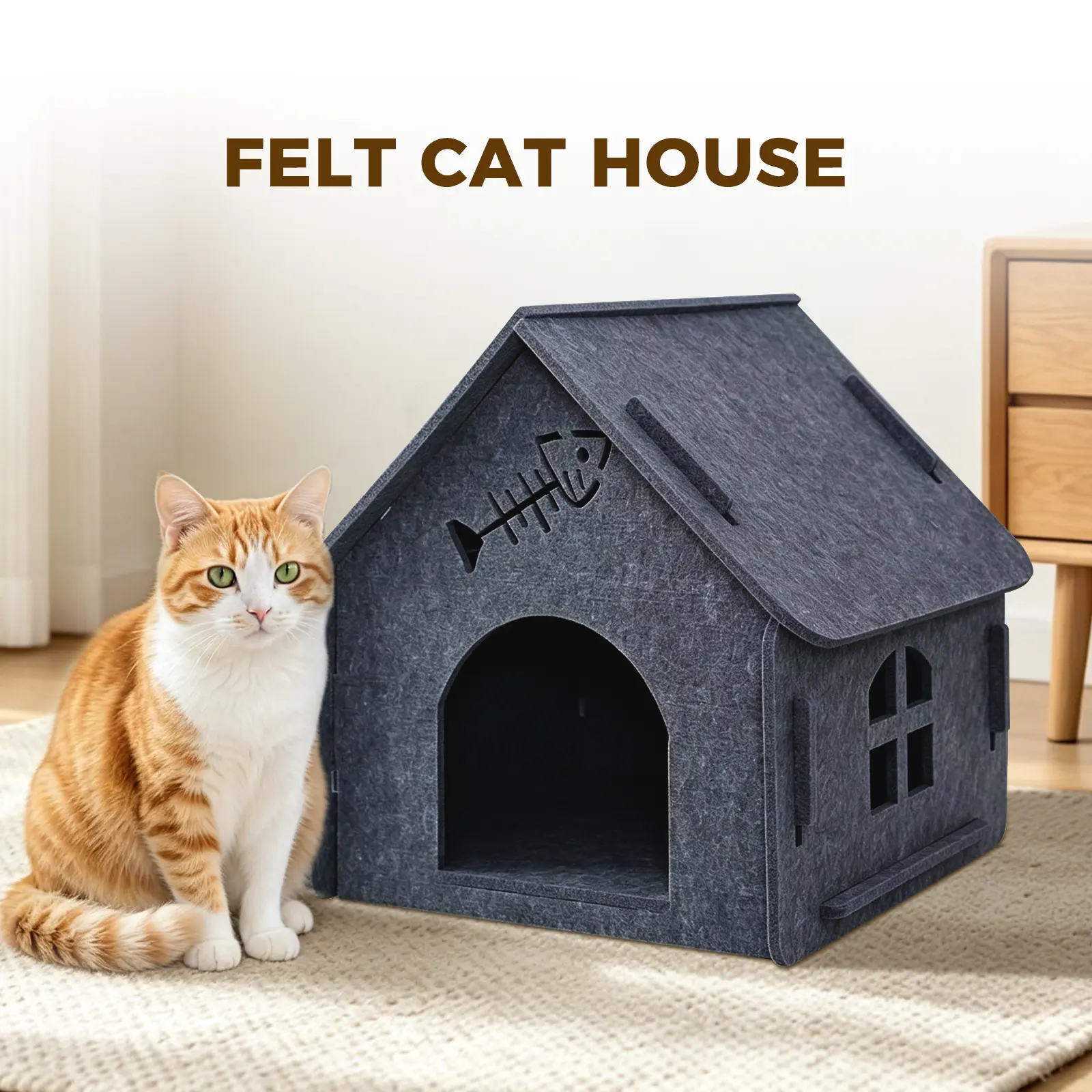 Felt Cat House for Indoor Cats | Foldable Cozy Cat Cave Bed | Warm & Breathable Pet House for Kittens & Adult Cats