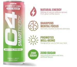 Cellucor C4 Smart Energy Drink - Sugar Free Performance Fuel & Nootropic Brain Booster, Coffee Substitute or Alternative | Strawberry Guava 12 Oz - 12 Pack