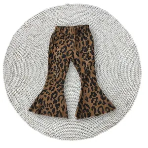 Baby Girls Western Leopard Cowgirls Stretchy Bell Flare Denim Jeans Pants Bottoms Trousers