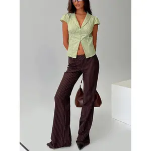 Kinkirk Flared Pants Brown Pinstripe