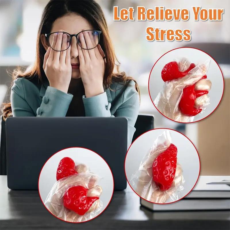 Most Satisfying Strawberry Squishy Stress Relief Squeeze Toy, Slow Rising Soft TPR Fidget Sensory Toy for Adults Kids Anxiety Relief, Cute Fruit Stress Ball for Office School Desk Decor
