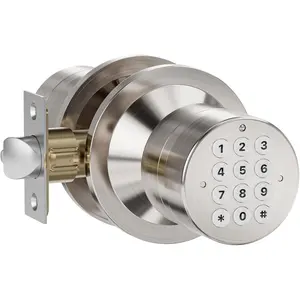 Door Knob with Keypad, Keyless Entry Door Lock for Bedroom, Door Knob with Lock for Front Door Garage  Apartment, Satin Nickel