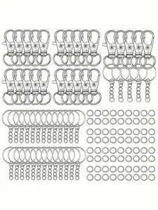 200 silver keychains with rotating spring hooks, open jump rings, keychain clip hooks with loops, keychain hardware, used for DIY hanging rope jewelry, keychain making, jewelry making, art crafts, luggage accessories