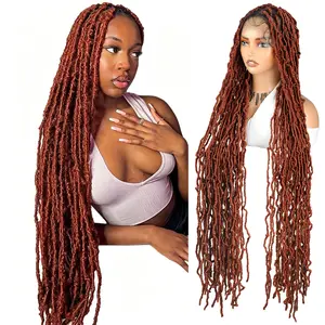 40Inch Synthetic Full Lace Knotless Box Braided Wigs for Black Women Senegalese Twist Long Boho Braided Wigs Faux Locs Brown Wig Ginger Orange Color Braided Wig