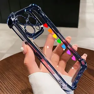 Electroplated Four Corner Anti-FallColorful Heart Pattern LGBT Gay Phone Case for IPhone 16 Pro Max 15 Plus 14 13 12 11 E Shockproof Transparent Protective Cover