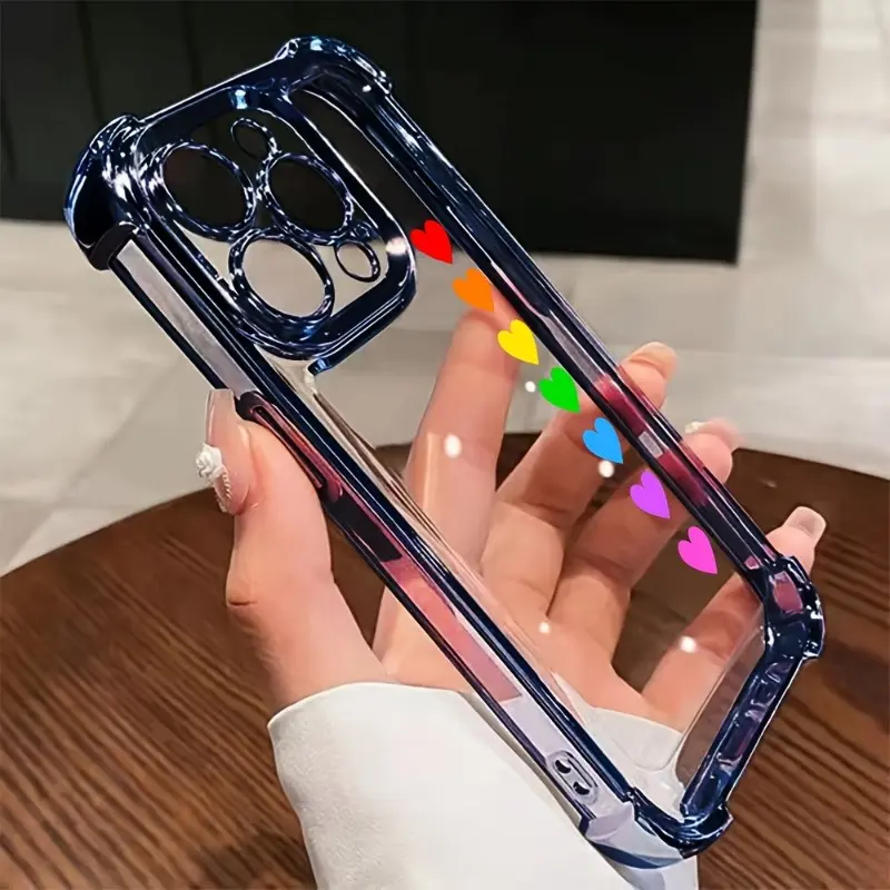 Electroplated Four Corner Anti-FallColorful Heart Pattern LGBT Gay Phone Case for IPhone 16 Pro Max 15 Plus 14 13 12 11 E Shockproof Transparent Protective Cover