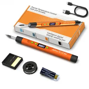 4-Piece USB Fast Charge Smart Digital Soldering Iron Set, Portable 5v8w Three-Temperature Settings, Includes Solder Wire Cleaner Base