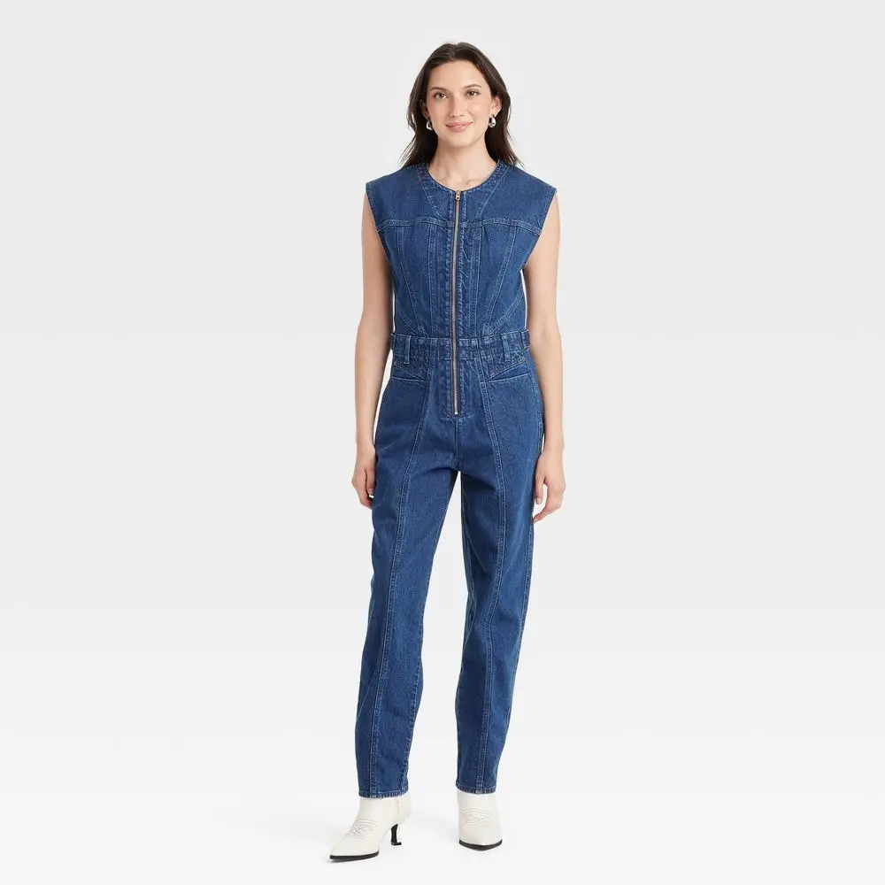 Women's Tailored Denim Jumpsuit - Universal Thread Dark Wash 10