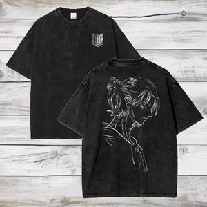Attack on Titan Anime Acid Washed Oversize T-Shirt Eren Jeager Anime Tee Gift For HimFather's Day Gift