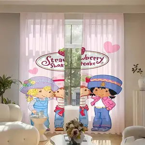 2pcs Creative Strawberry Sweetheart Print Curtains, Light Blocking Drapes, Polyester Fiber, Kitchen Bedroom Office Living Room Decor