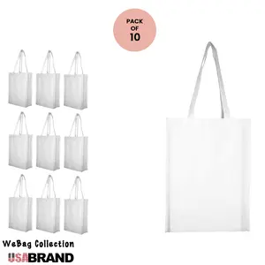 WeBaG White Reusable Tote Bags - Eco-Friendly, Durable (10 Pack)