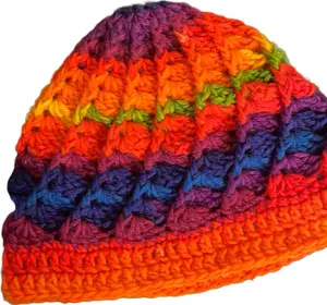 Beautiful Rainbow Shell Stitch Hat - Vibrant Colors, Crochet Design, Perfect for Winter