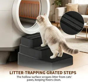 3-Step Cat Stairs with Litter-Trapping Grated Steps, Pet Supplies for High Beds & Sofas, Cat Furniture Stairs