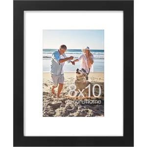 8x10 Picture Frame, Display Pictures 5x7 with Mat or 8x10 without Mat, Black Engineered Wood Photo Frame with Plexiglass for Wall & Tabletop Display, Picture Frames 8x10 Set of 1