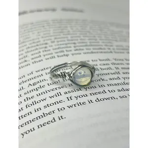 Opalite Stainless Steel Wire Ring Handmade Genuine Stone Healer Motivation Communication Self-Worth Aphrodisiac Creativity Libra Planet Venus Mars Air Crown Chakra