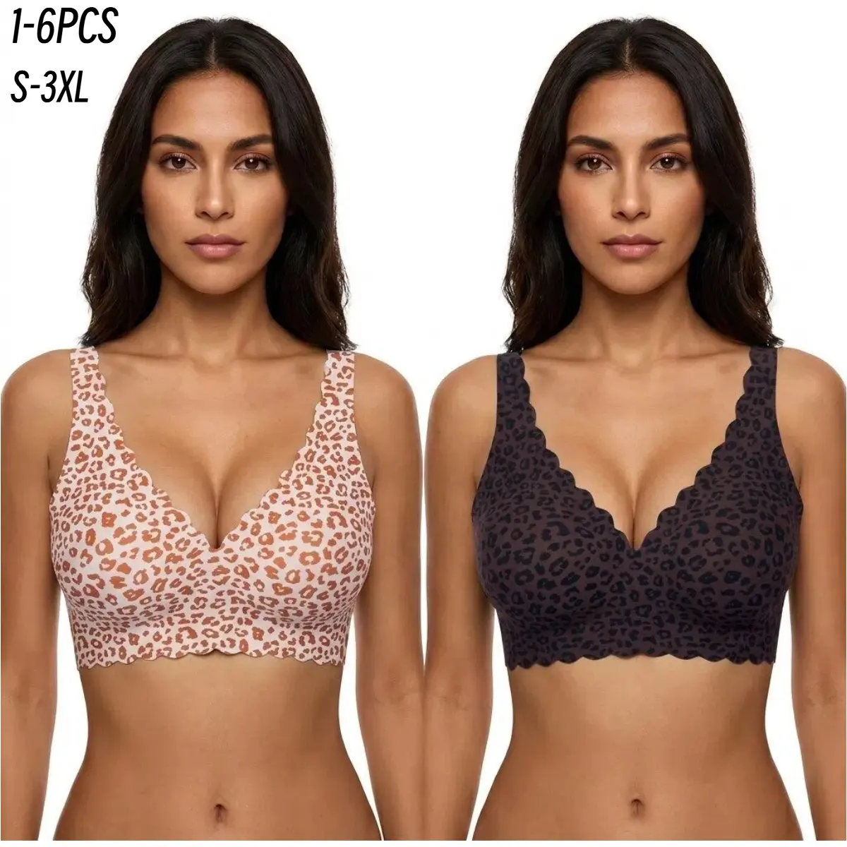 1/2/3/4/5/6PCSWomen's Jelly Wireless Bralettes  Scalloped, Seamless, Deep V, Push-Up, Comfortable T-Shirt Bras for Everyday Wear, S-3XL