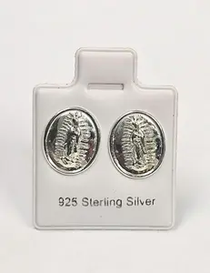 Virgin of Guadalupe Oval Stud Earrings (11.5 mm) - 925 Sterling Silver