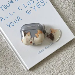 Blue Yawning Cat Earphone Case for Apple AirPods Pro 2/3/4/2, Fashionable Women's Simple Design, Stylish Hanging Accessory