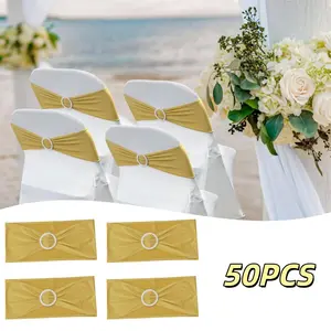 50PCS Spandex Chair Sashes Bands Stretch Chair Ties Bows with Buckle Slider for Wedding Party Banquet Decoration(Yellow/black)