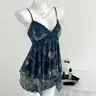 Summer New Breathable Mesh Print Top, Fashion Y2K Bohemian Boho Style Asymmetrical Hem Lace Trim Camisole, Casual Feminine Women's Vest, Slim-Fitting Ladies' Clothing, Sleeveless Casual Clothes