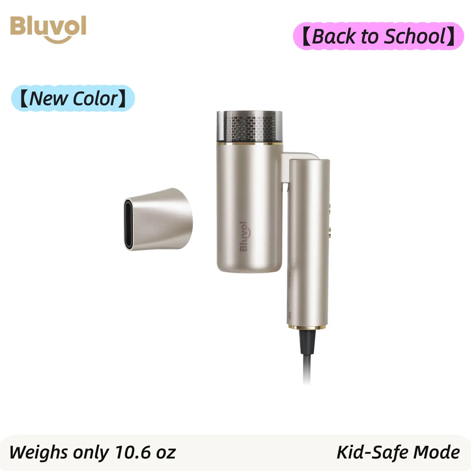 【BackToSchool】Bluvol T10 Apex Travel Foldable Pocket Hair Dryer AquaGlow Ionic Kid-Safe Lightweight Portable High Speed Dryer with Concentrator for Gym & Travel Essentials