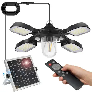 Solar Shed Light Outdoor Indoor, 192LED Solar Powered Motion Sensor Pendant Light Light with Remote & Timer,, Solar Indoor Lights with 5 Lighting Modes & Remote， 170° Adjustable 4+1 Solar Powered Ligh for Shed Gazebo Barn Garage Home